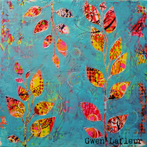 Bright Patterned Leaves Mixed Media Canvas - Gwen Lafleur