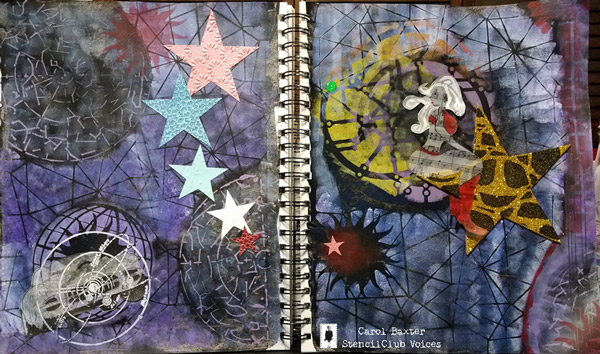 August 2017 StencilClub - Art Journaling - Carol Baxter