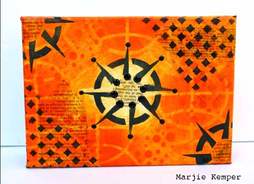 Stenciled Compass Canvas by Marjie Kemper