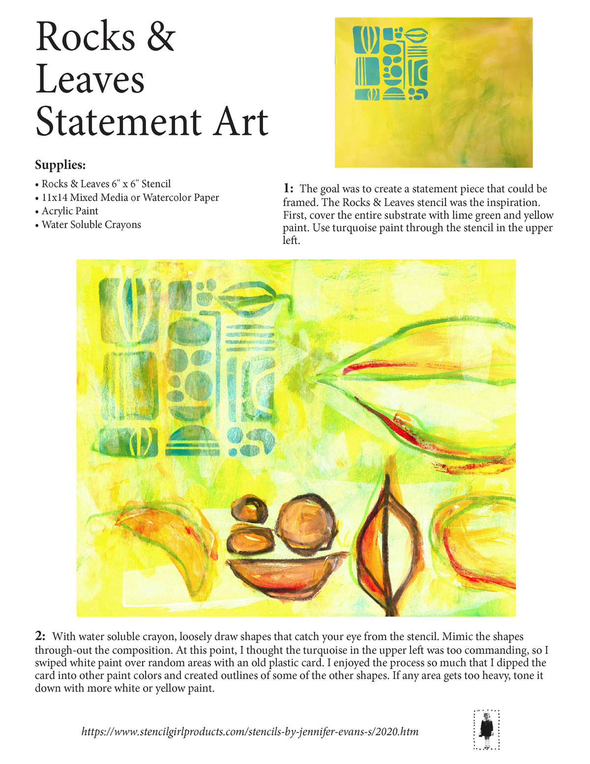 Statement Art with Paint, Stencils, and Watercolor Crayons - Jennifer Evans