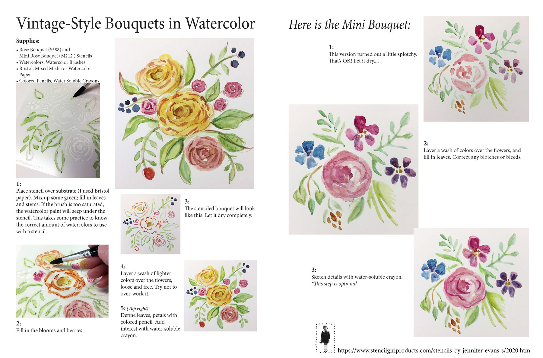 Watercolored and Stenciled Flowers Tutorial by Jennifer Evans