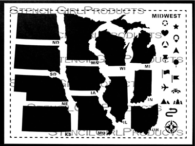 Midwest Road Trip USA Stencil by June Pfaff Daley