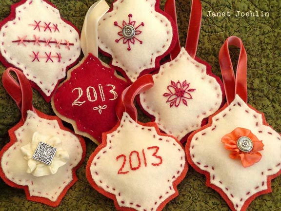 Stenciled Felt Christmas Ornaments by Janet Joehlin