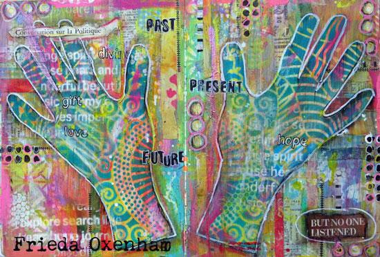 Stamping with a Gelli Plate in an Art Journal - Frieda Oxenham