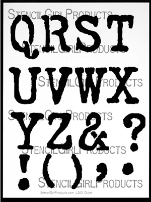 Jumbo Vintage Typewriter Alphabet Stencil Letters Q - Z by Carolyn Dube