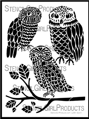 Three Owls and a Branch Stencil by Jessica Sporn