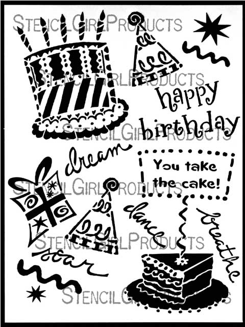 Happy Birthday Icons Stencil