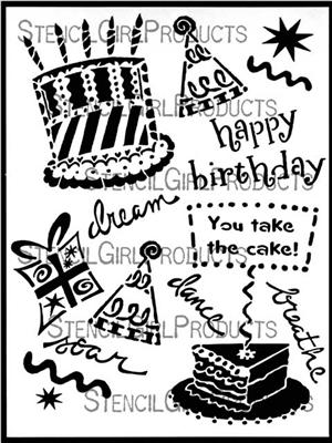 Happy Birthday Icons Stencil by Jessica Sporn