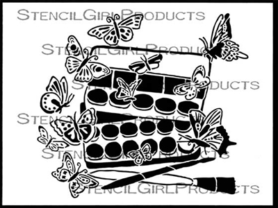 Paint Tin and Butterflies Stencil by Cathy Taylor