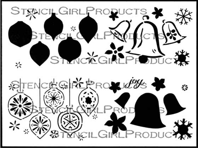 Bells and Ornaments Greeting Card Set Stencil by Jennifer Evans