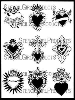 Sacred Hearts ATC Mixup Stencil by Laurie Mika