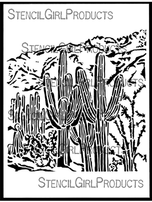 Saguaro Scene Stencil by Shel C