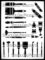 Planners and ATCs Combo Paint Brushes and Tubes Stencil by Valerie Sjodin