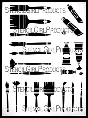 Planners and ATCs Combo Paint Brushes and Tubes Stencil by Valerie Sjodin