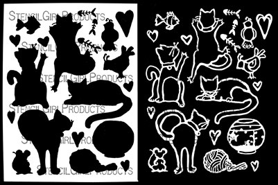 Silly Cat Masks Stencil by Kelly Cameron