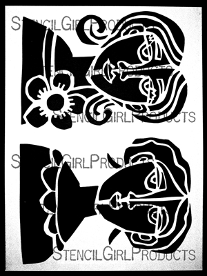 Curious Girl and Flower Girl Stencil by Cat Kerr