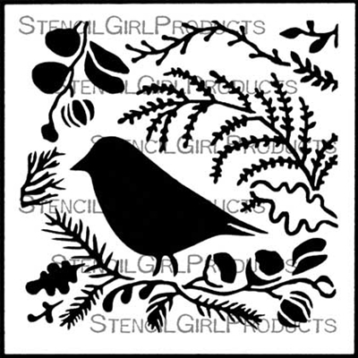 Woodland Blackbird Stencil by Jennifer Evans