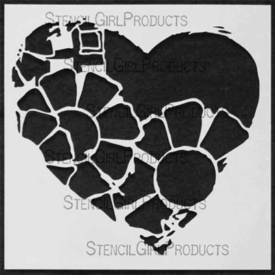 Heart  & Flowers Stencil by Margaret Applin