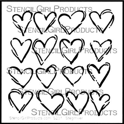 Inky Hearts Stencil, Terri Stegmiller