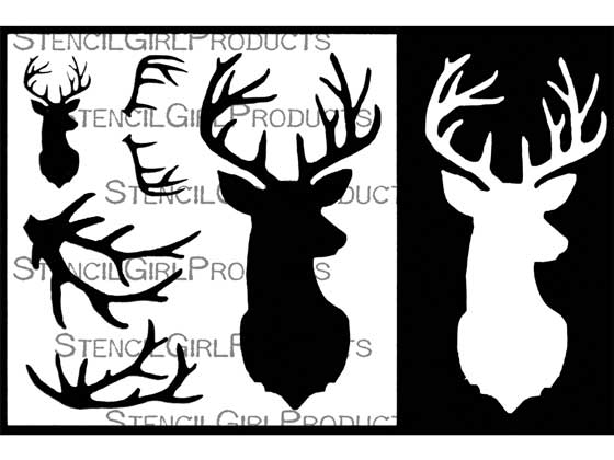 Designer Stencils Buck Mount and Antlers Stencil and Free Bonus Stencil