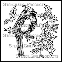 Christmas Cardinal and Holly Stencil by Gwen Lafleur