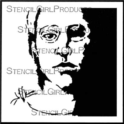 A black and white art, portrait, stencil logo