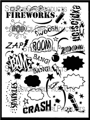 Fireworks Words Stencil by June Pfaff Daley